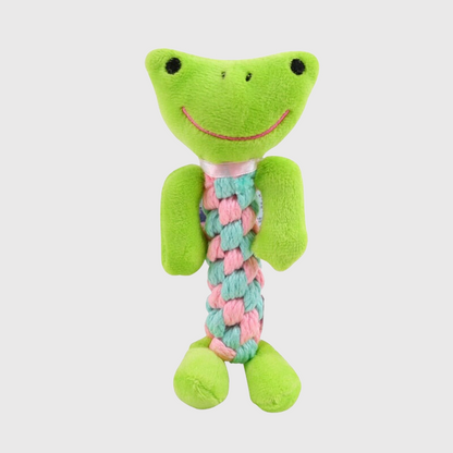 Jouet en corde Grenouille pour chien verte bleu rose