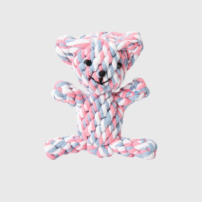Jouet en corde Ours pour chien rose bleu blanc
