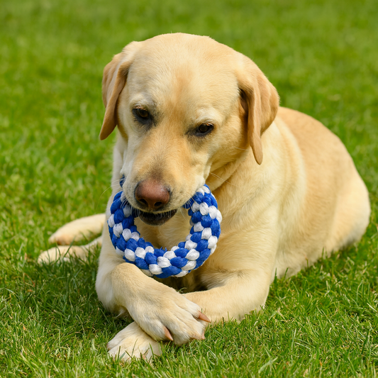 Jouet en corde bleu et blanc pour chien