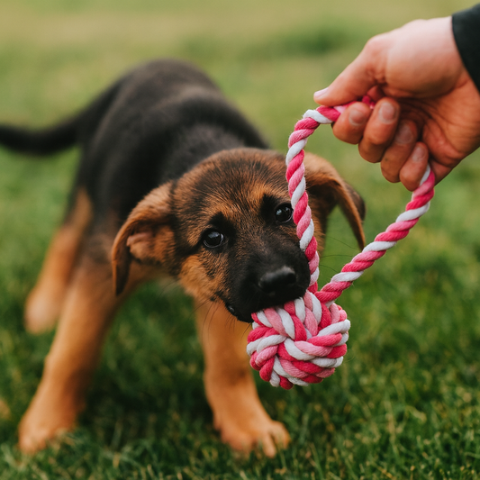 Jouet en corde rose et blanc pour chien