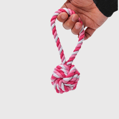 Jouet en corde rose et blanc pour chien rose blanche en forme de boule