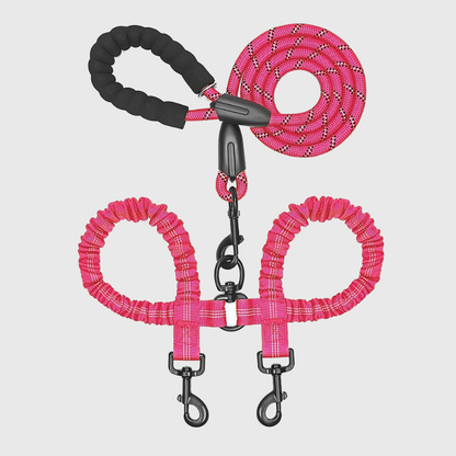 Laisse double pour chien rose