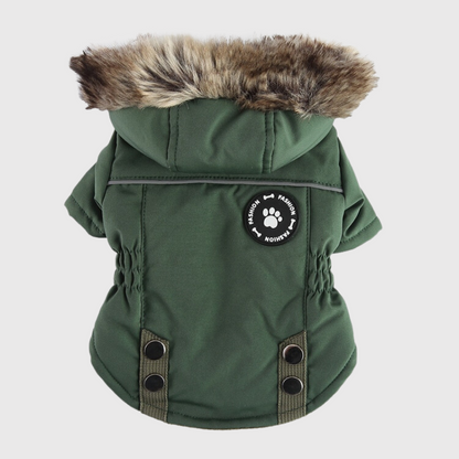 Manteau avec capuche pour chien avec harnais intégré vert