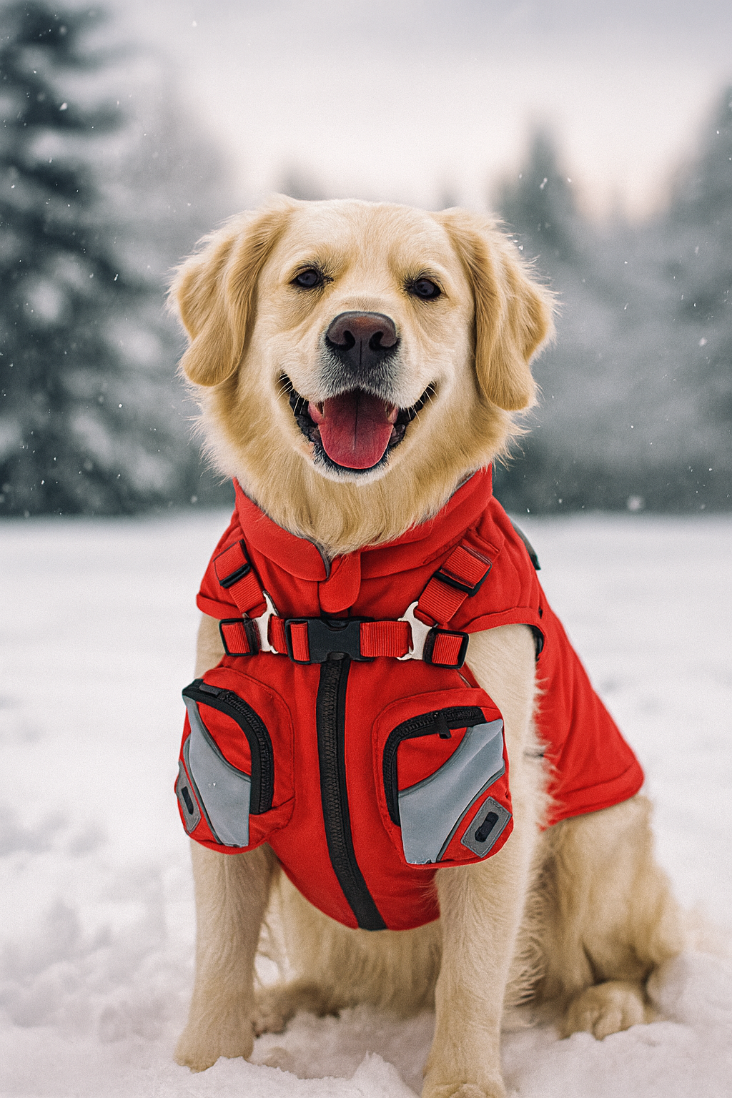 Manteau fourré pour chien avec harnais intégré avec des poches