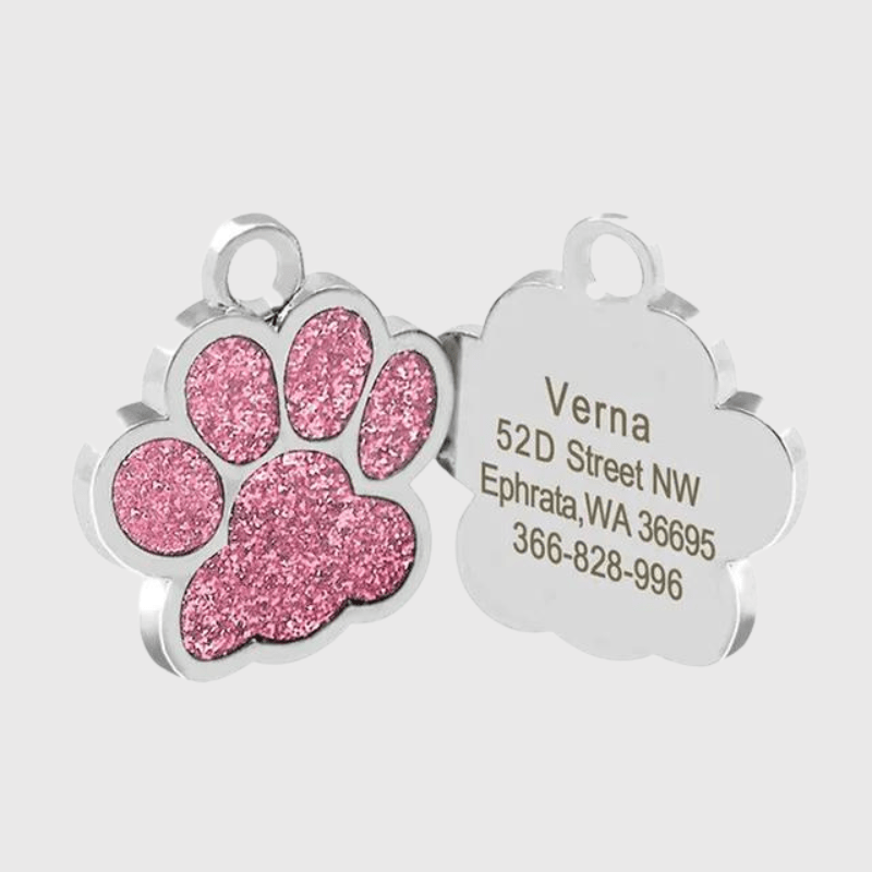 Medaille chien solide avec strass patte de chien rose
