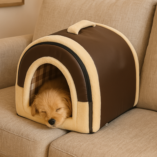 Niche d'intérieur pour chien Marron petit chien dans la niche sur le canapé
