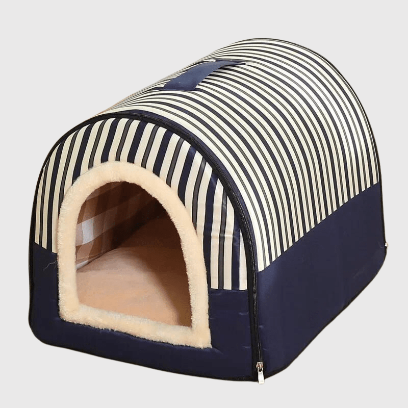 Niche d'intérieur pour chien bleue et blanche