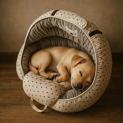 Panier igloo pour chien avec chiot dedans