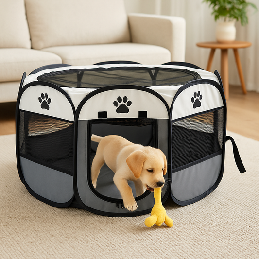 Parc enclos pliable en tissu pour chien gris chiot