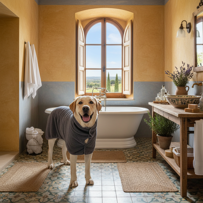 Peignoir pour grand chien gris labrador