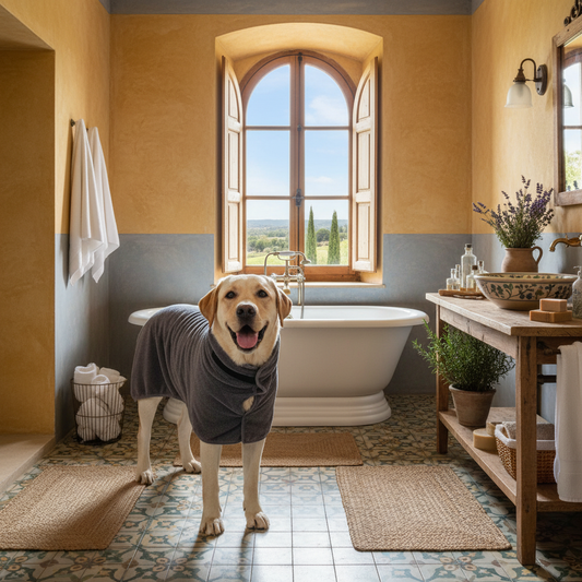 Peignoir pour grand chien gris labrador
