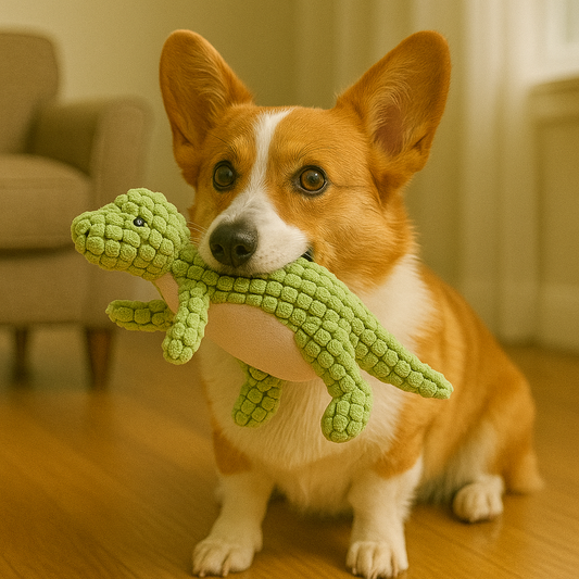 Peluche dinosaure pour chien corgi