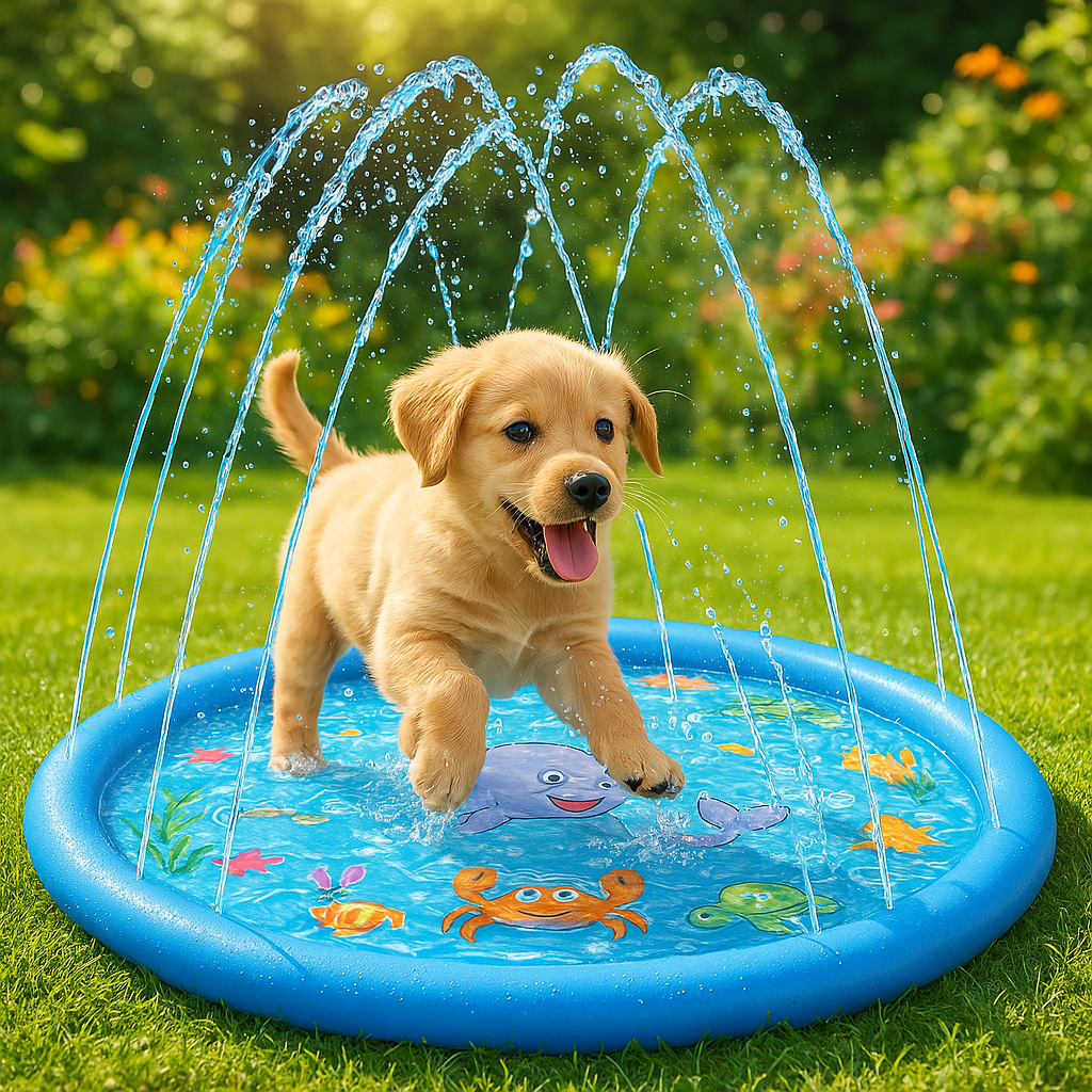 Petite piscine pour chien chiot qui joue dedans