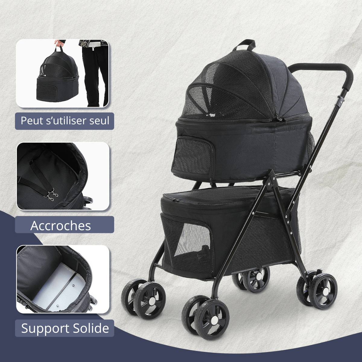 Poussette pour chien pliable details zoom