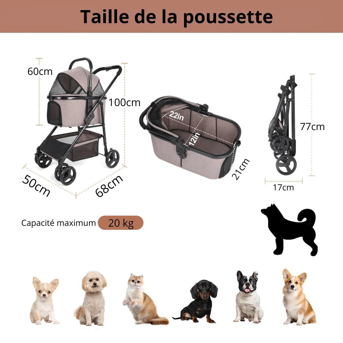 Poussette pour vieux chien taille