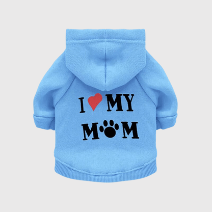 Pull pour chien I Love My Mom bleu