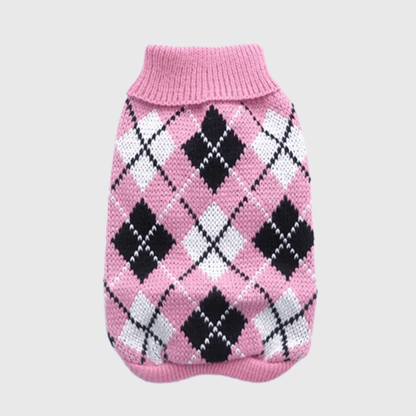 Pull pour chien a Carreaux recto rose