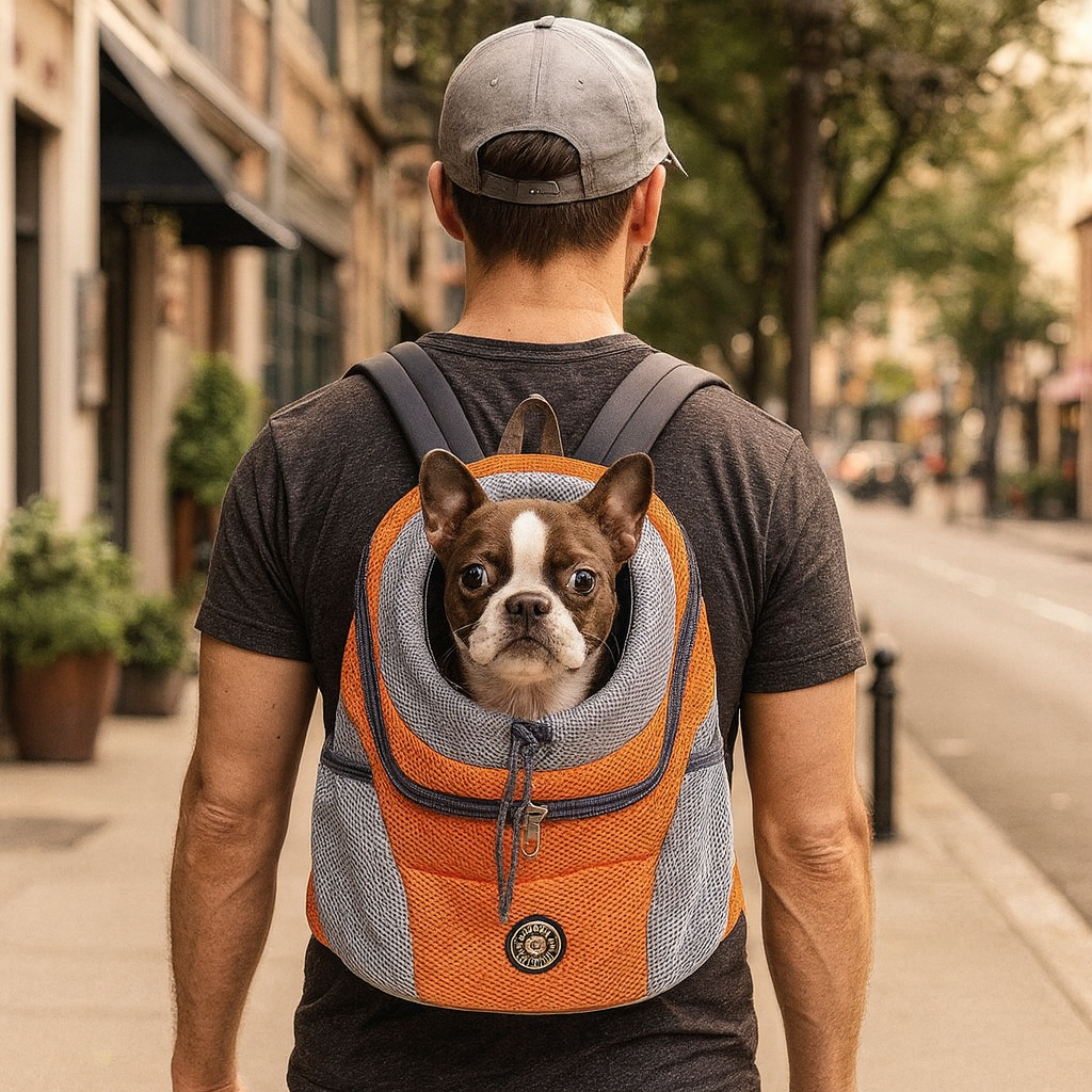 Sac à dos de transport pour chien 12 kg orange bouledogue