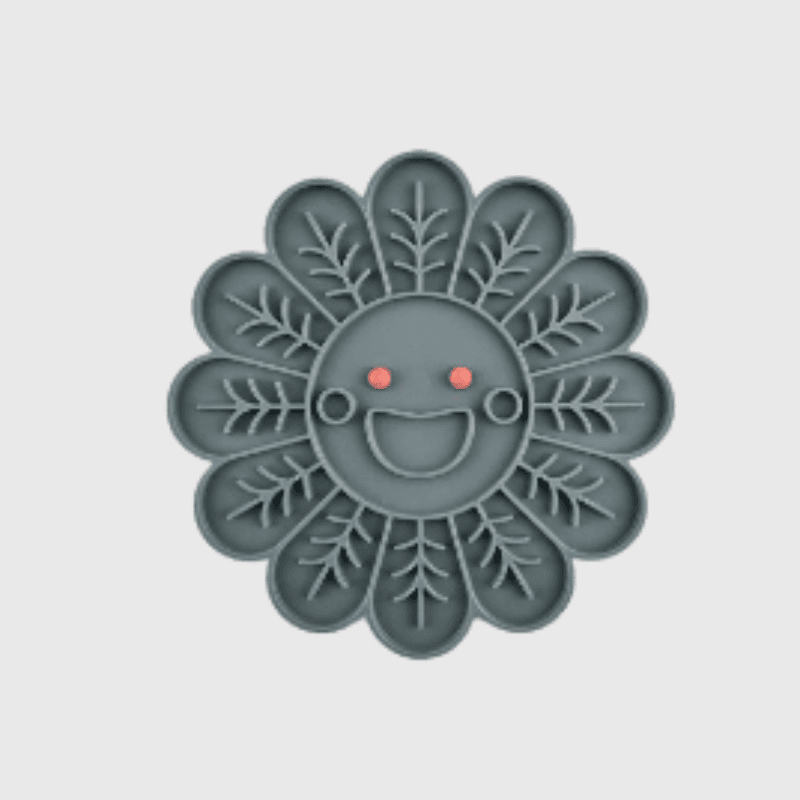 Tapis de lechage chien en forme de fleur gris