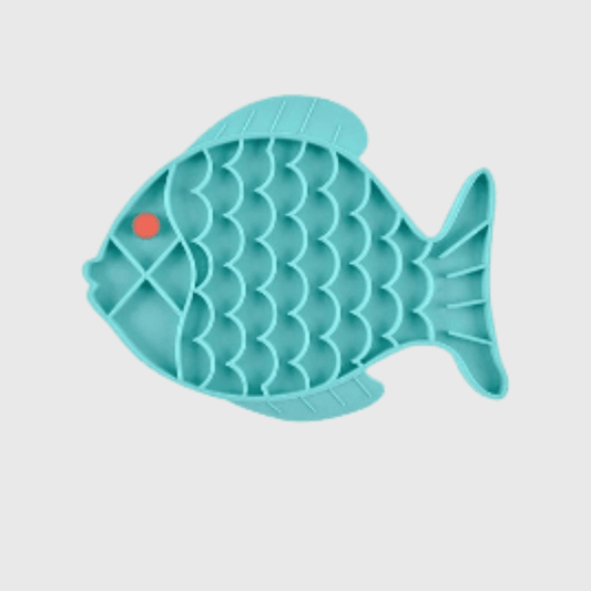 Tapis de lechage chien en forme de poisson bleu
