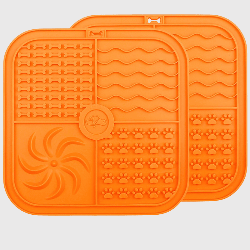Tapis de lechage chien grand carre double orange