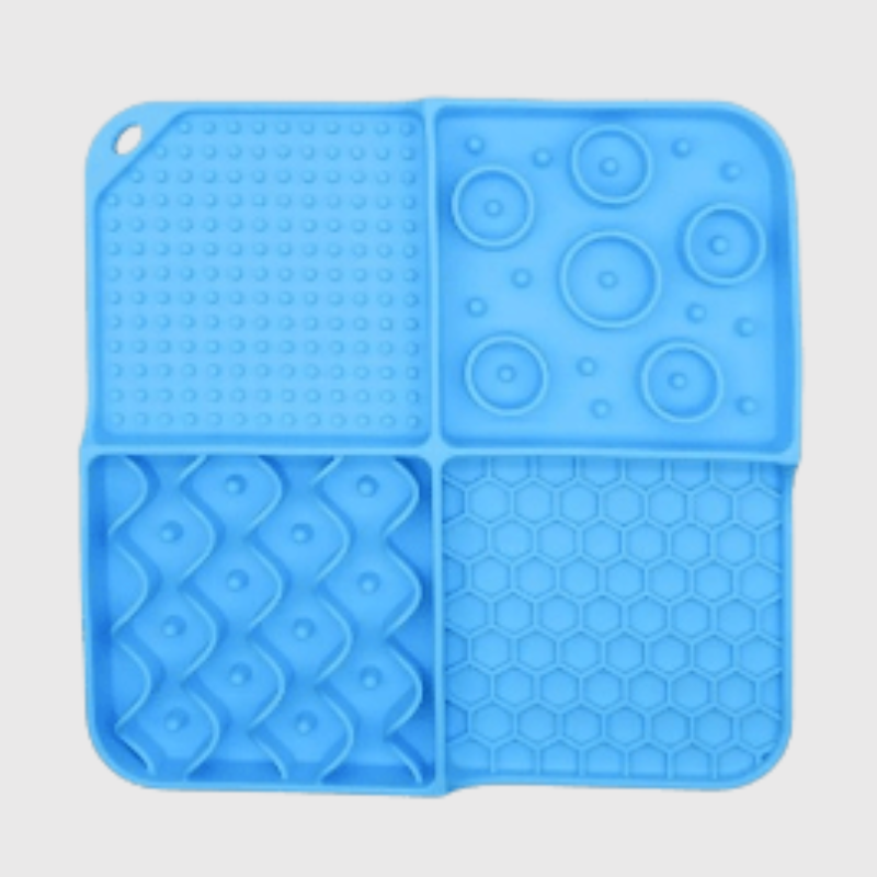 Tapis de léchage pour chien en silicone bleu