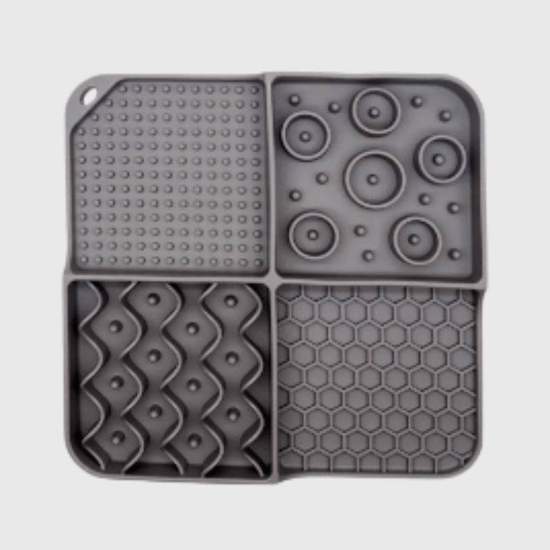 Tapis de lechage pour chien en silicone gris