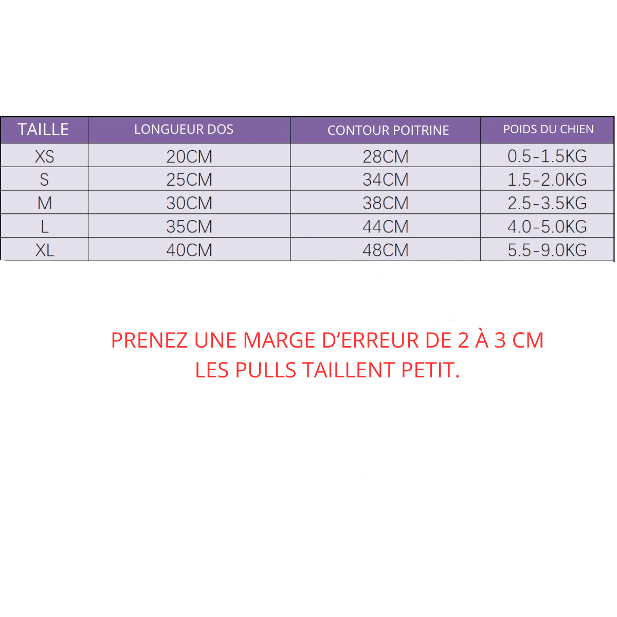 Veste Pour Chien taille