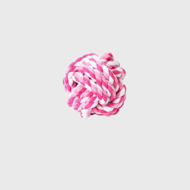 Jouet boule de corde pour chien rose